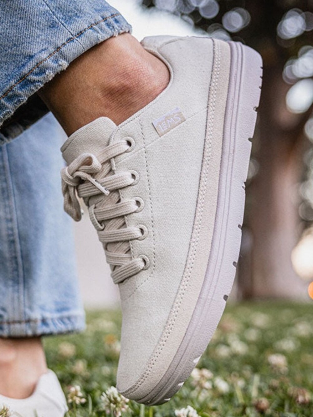 LEMS Canvas & Suede Sneakers Cream/Oatmeal Lace-Up Comfort Shoes Women's 6.5